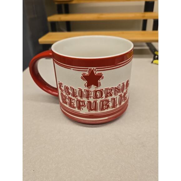 Etched Ceramic Mug California Republic Bear Red Off-White 14 Ounce SF Mercantile - Picture 11 of 15